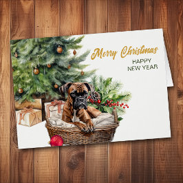 Cartão Árvore de Natal Boxer Dog Wicker