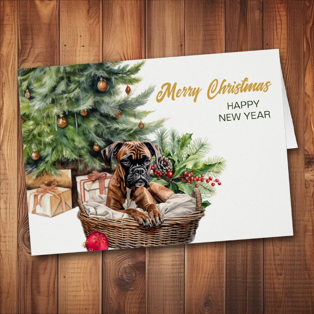 Cartão Árvore de Natal Boxer Dog Wicker (Criador carregado)