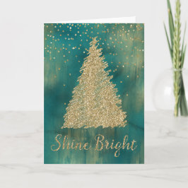 Cartão Árvore de Natal brilhante verde-Dourada brilhante