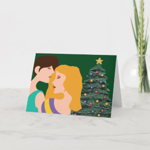 Cartão Árvore de Natal Casal Lésbico Arte Bonita