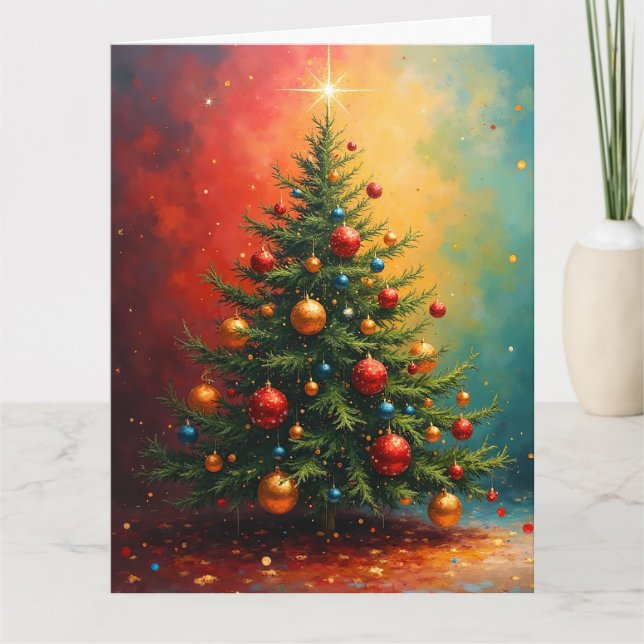 Cartão Árvore de Natal Colorida abstrato (Frente)