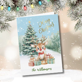 Cartão Árvore de natal com Aquarela Whimsical