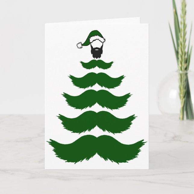 Cartão Árvore de Natal com Bigode Barba Homem Topo Verde (Frente)