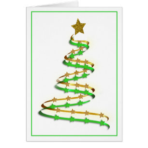 Cartão Árvore de Natal com Fita Abstrata Dourada Verde Pe