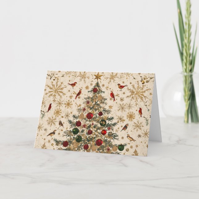 Cartão Árvore de Natal com Folha de Ouro (Frente)