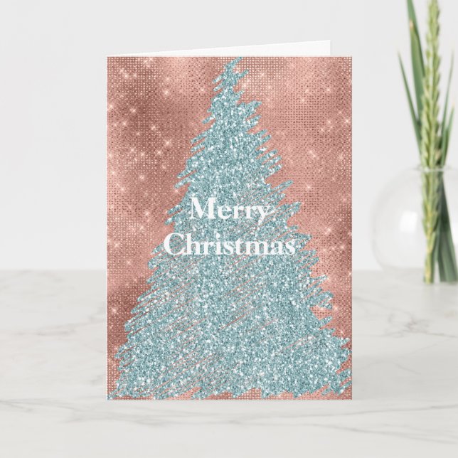Cartão Árvore de Natal com Purpurina Verde-Menta e Brilho (Frente)