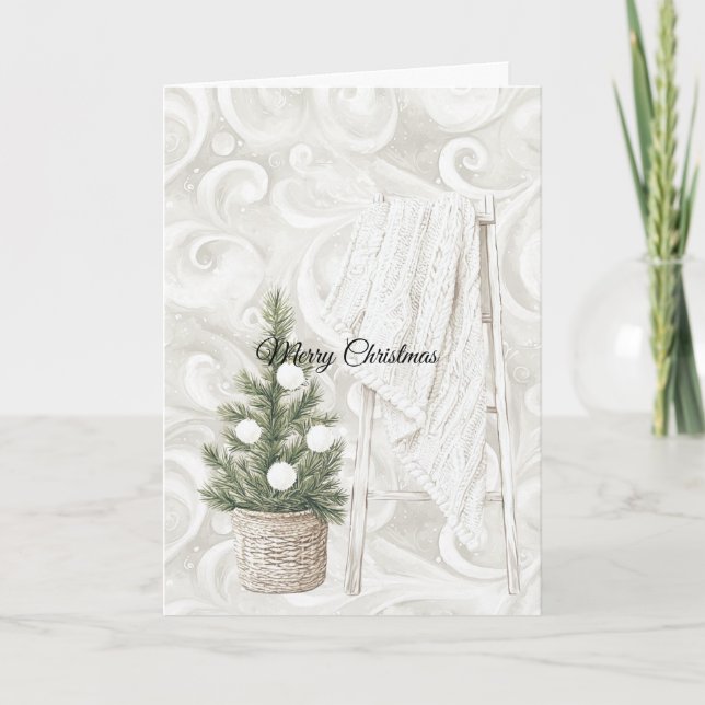 Cartão Árvore de Natal com Redemoinhos de Creme Escada co (Frente)