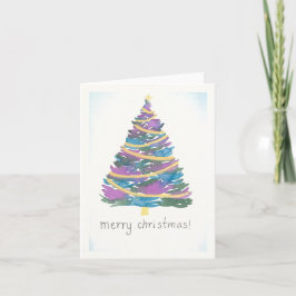 Cartão Árvore de Natal de Aquarela - Dourada Garland