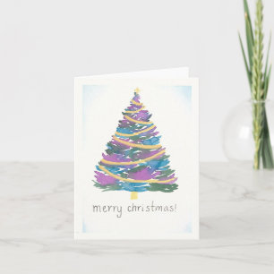 Cartão Árvore de Natal de Aquarela - Dourada Garland