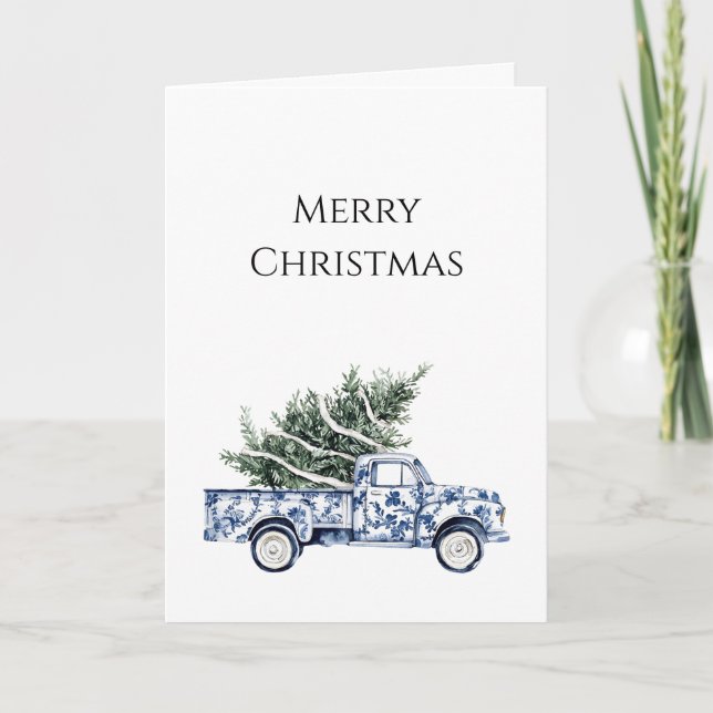 Cartão Árvore de Natal de Caminhão Azul Chic (Frente)