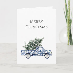 Cartão Árvore de Natal de Caminhão Azul Chic