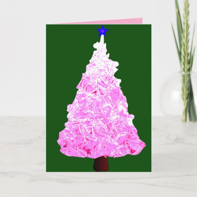 Cartão Árvore de Natal de Cristal Rosa  (Frente)