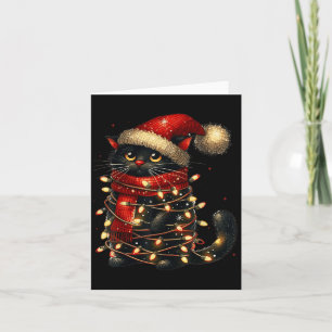 Cartão Árvore de Natal de Gato Preto Luz Engraçada Xmas M
