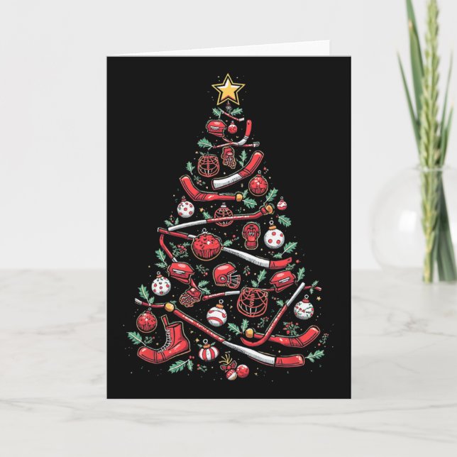 Cartão Árvore de Natal de Hóquei (Frente)