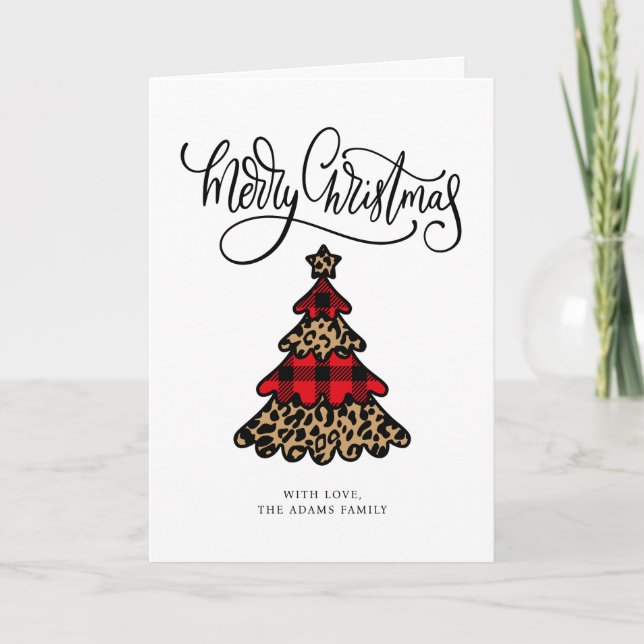 Cartão Árvore de Natal de Impressão de xadrez e Leopardo (Frente)