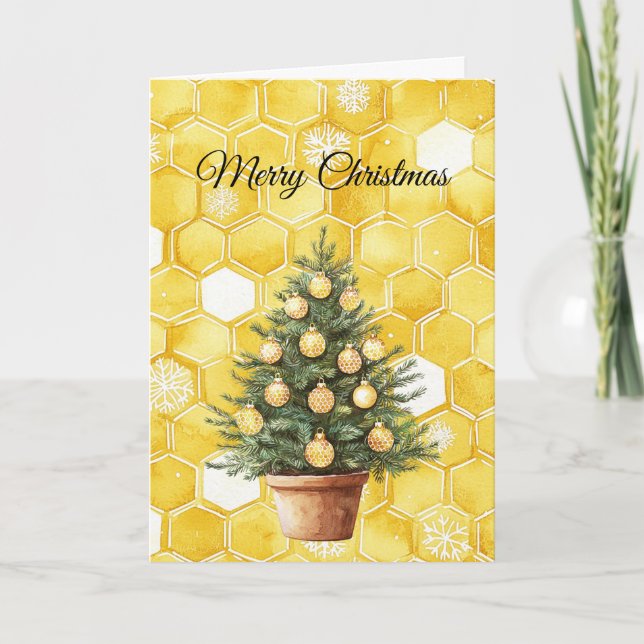 Cartão Árvore de Natal de Mel Dourado Amarelo (Frente)