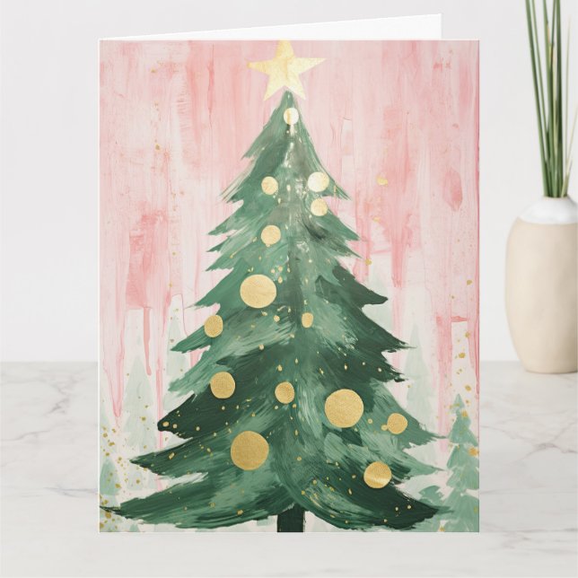 Cartão Árvore de Natal de Ouro rosa (Frente)