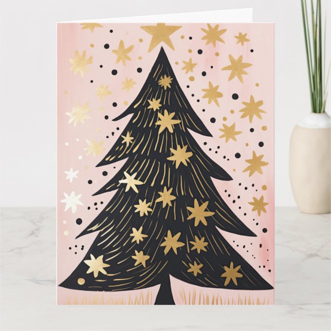 Cartão Árvore de Natal de Ouro rosa (Frente)