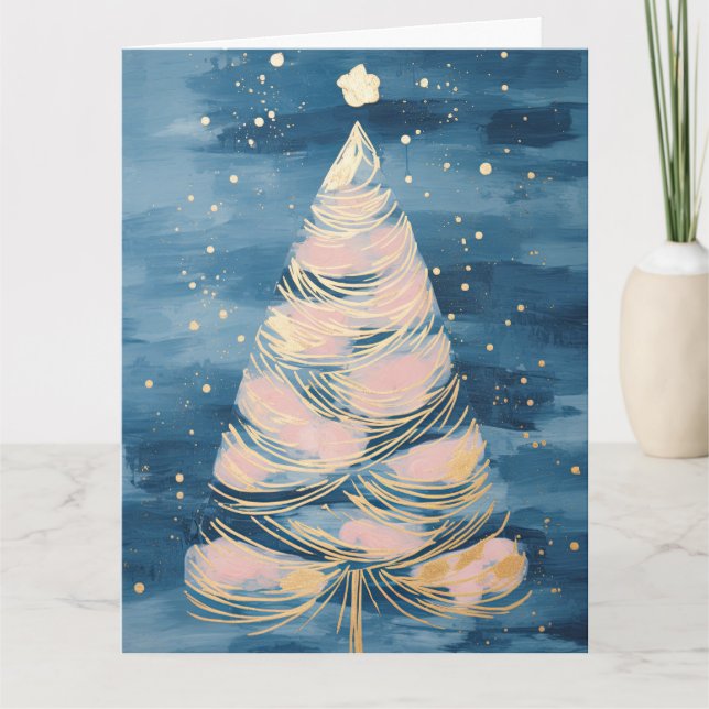 Cartão Árvore de Natal de Ouro rosa (Frente)