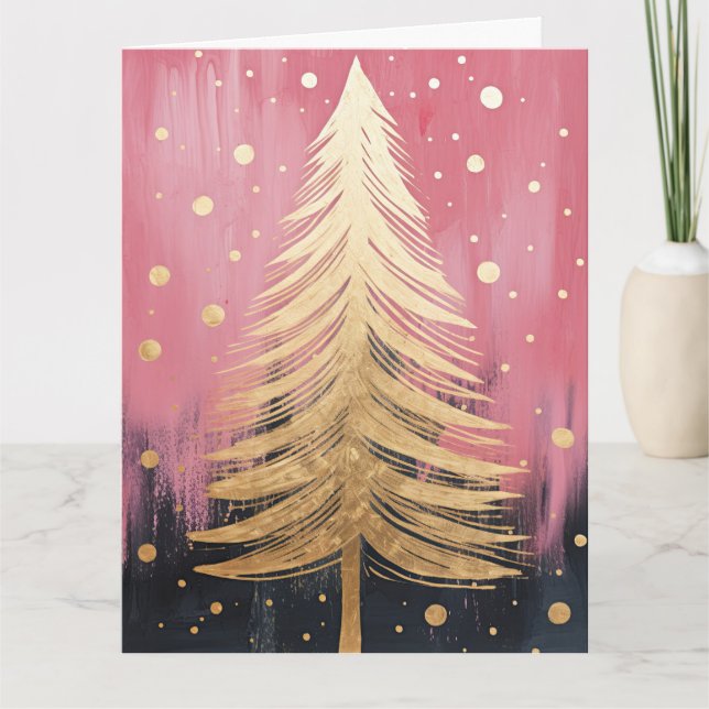 Cartão Árvore de Natal de Ouro rosa (Frente)