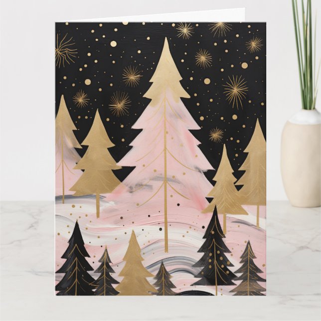 Cartão Árvore de Natal de Ouro rosa (Frente)