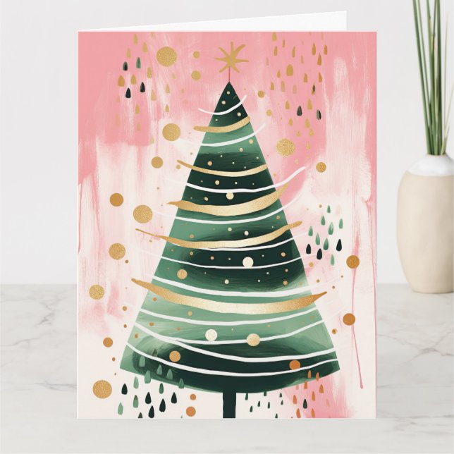 Cartão Árvore de Natal de Ouro rosa (Frente)