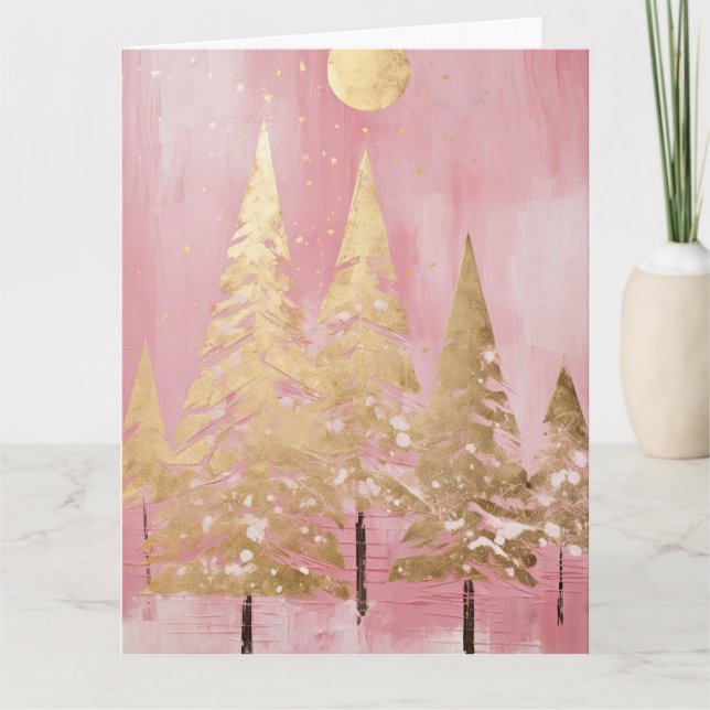 Cartão Árvore de Natal de Ouro rosa (Frente)