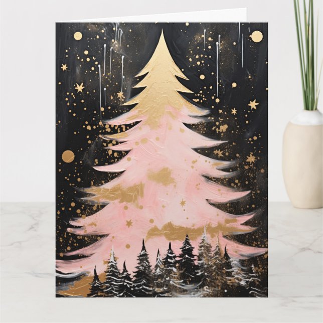 Cartão Árvore de Natal de Ouro rosa (Frente)