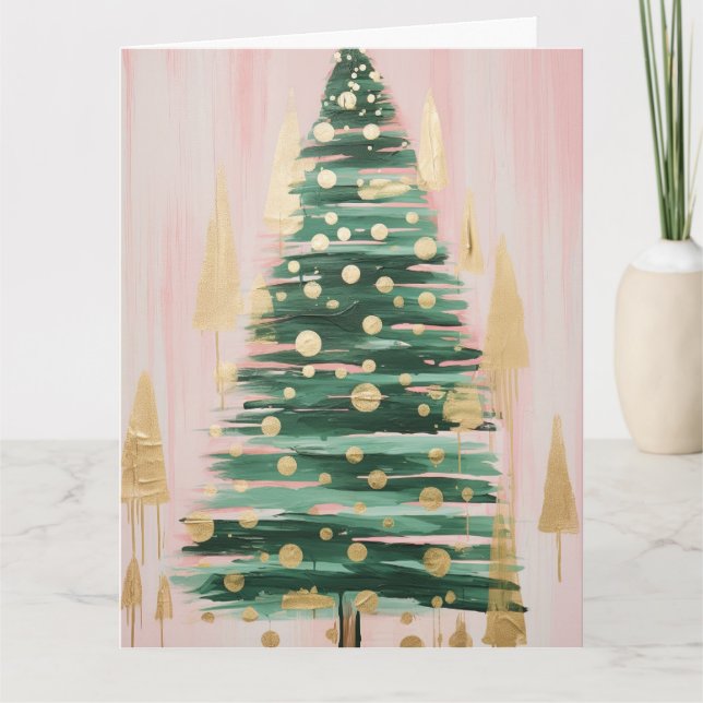 Cartão Árvore de Natal de Ouro rosa (Frente)