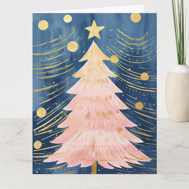 Cartão Árvore de Natal de Ouro rosa (Frente)