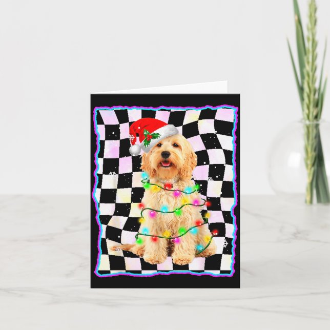 Cartão Árvore de Natal do Cão Goldendoodle Presente de Na (Frente)