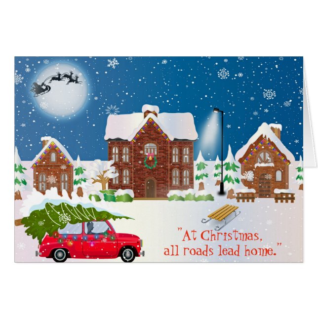 Cartão Árvore de Natal do Carro Vermelho (Frente horizontal)