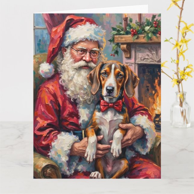 Cartão Árvore de Natal do Papai Noel Treeing Walker Coonh (Flor Amarela)