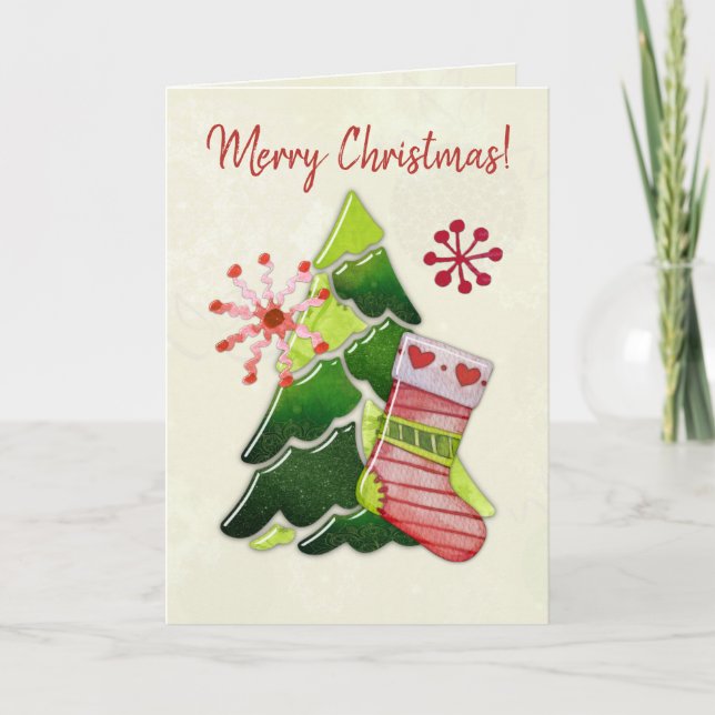 Cartão Árvore de Natal e Meia Fantasia (Frente)