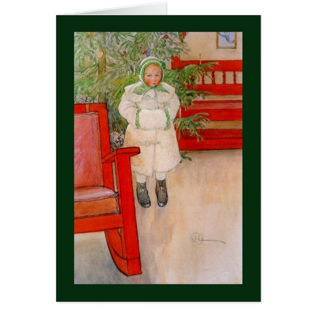 Cartão Árvore de Natal e Menina de Fato de Neve (Frente)