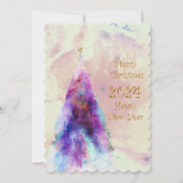 Cartão Árvore de Natal Elegante com design de texto ouro