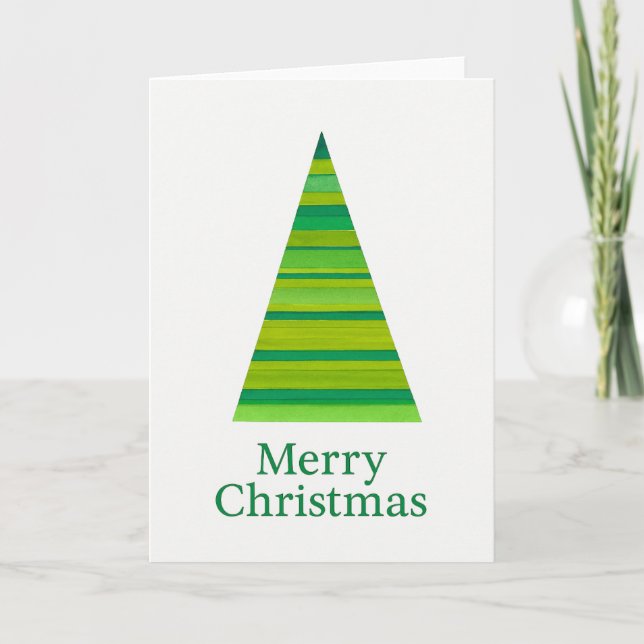 Cartão Árvore de Natal em Aquarela Listrada (Frente)