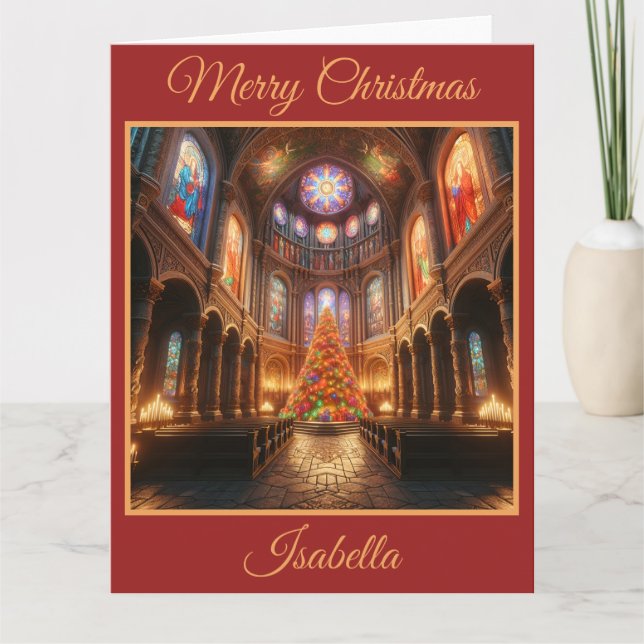 Cartão Árvore de Natal em uma Capela Quinta (Frente)