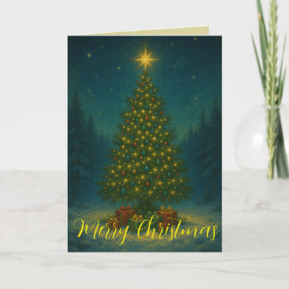Cartão Árvore de Natal Encantadora Floresta à Meia-Noite