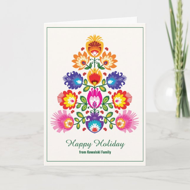 Cartão 🎄 árvore de Natal - estilo folclore (Frente)