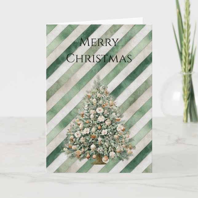 Cartão Árvore de Natal Listras Creme Verde (Frente)