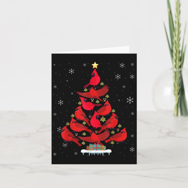 Cartão Árvore de Natal Luz de Natal do Pássaro Cardeal Pa (Frente)