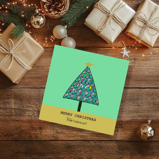 Cartão Árvore de Natal Moderna com Luzes (Modern Christmas Tree with festive lights card)