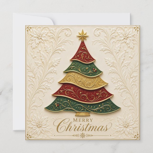 Cartão Árvore de Natal Ornamentada a Ouro e Esmalte (Frente)