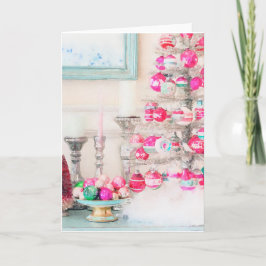 Cartão Árvore de Natal Ornamento Vintage Aquarela