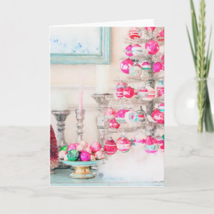 Cartão Árvore de Natal Ornamento Vintage Aquarela