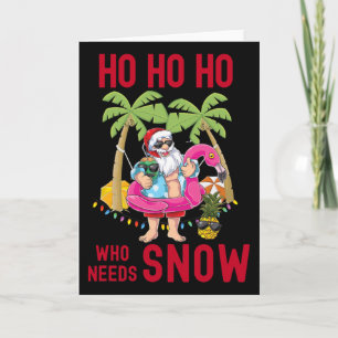 Cartão Árvore de Natal Palmeira Papai Noel Surfando Praia