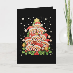 Cartão Árvore de Natal Panda Vermelho Animal Luz de Natal