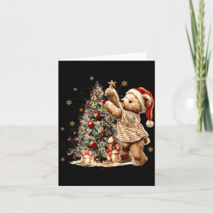 Cartão Árvore de Natal Retro Vintage e Urso de Pelúcia Fe