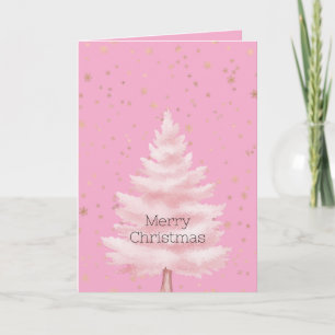 Cartão Árvore de Natal Rosa Flocos de Neve Dourados